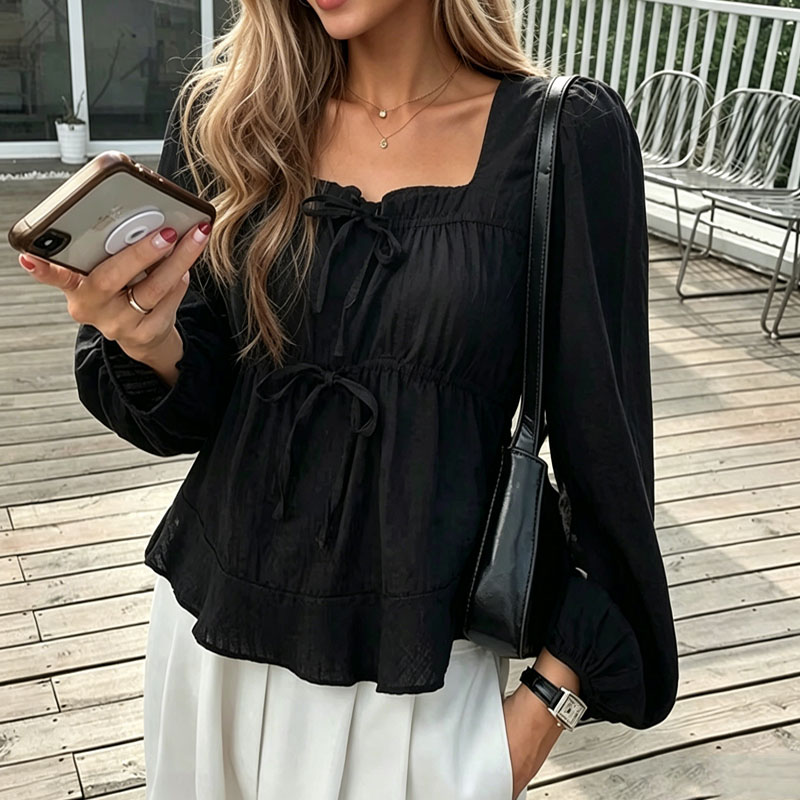 Tie Front Shirt - Blusa Elegante con Lazo y Cordones
