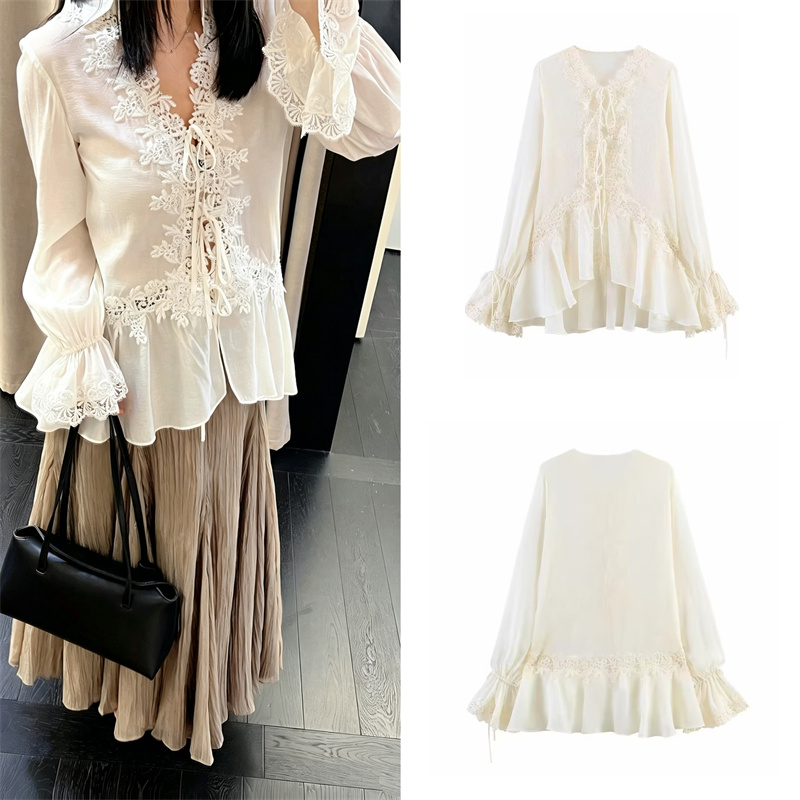 Tie Front Shirt - Camisa de Mujer Guobioziy, Primavera/Verano 2026,
