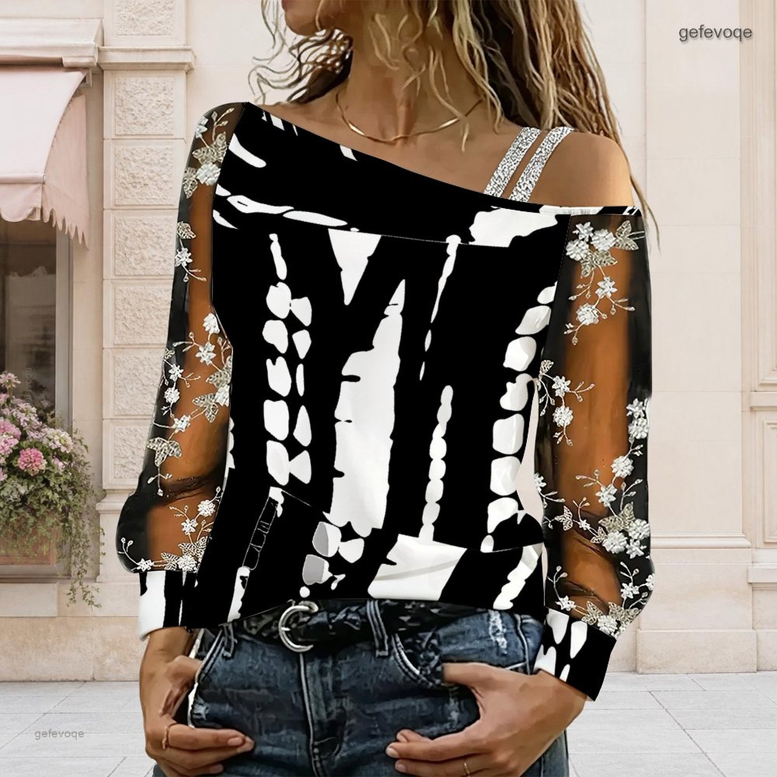 Off Shoulder Blouse - Blusa de Mujer con Hombros Descubiertos,