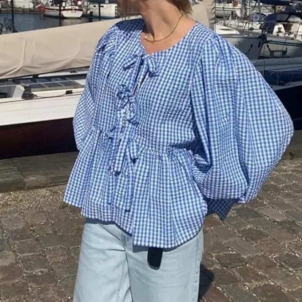 Tie Front Shirt - Blusa informal de manga corta para