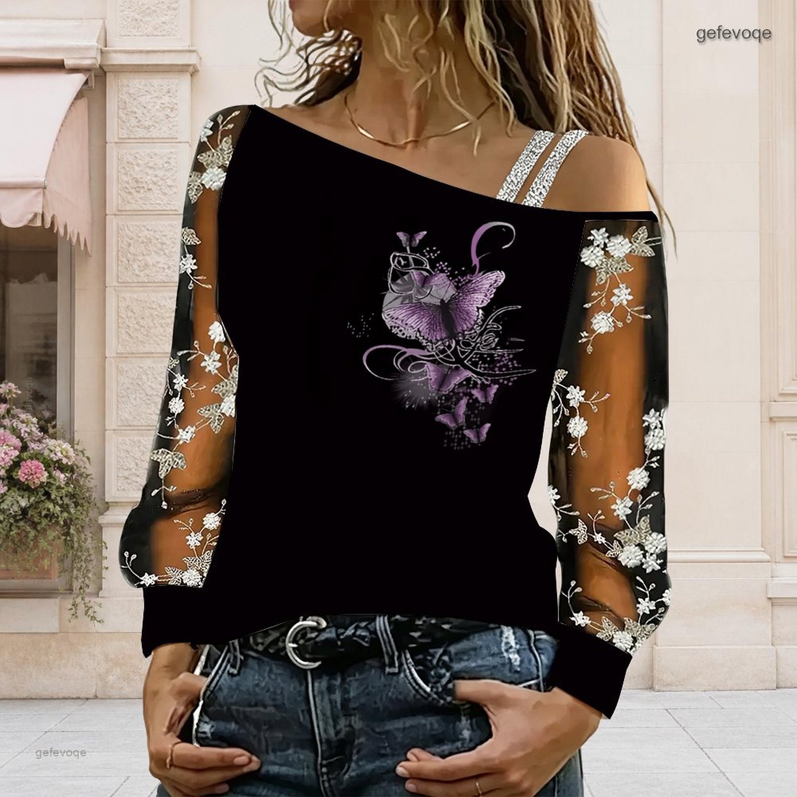 Off Shoulder Blouse - Blusa de Mujer con Hombros Descubiertos,