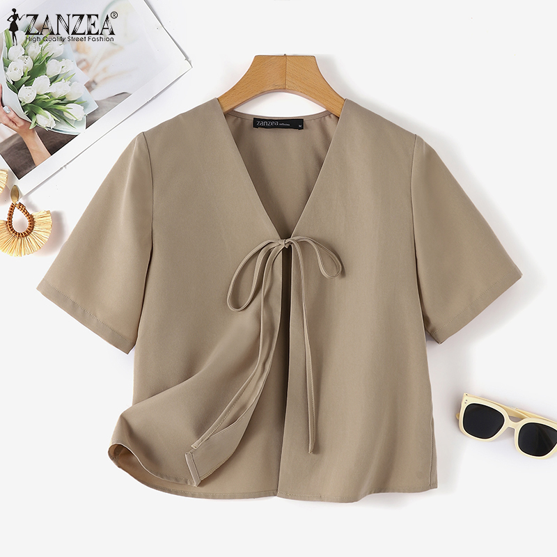 ZANZEA-cárdigan con lazo en la - Tie Front Shirt reseña y precio
