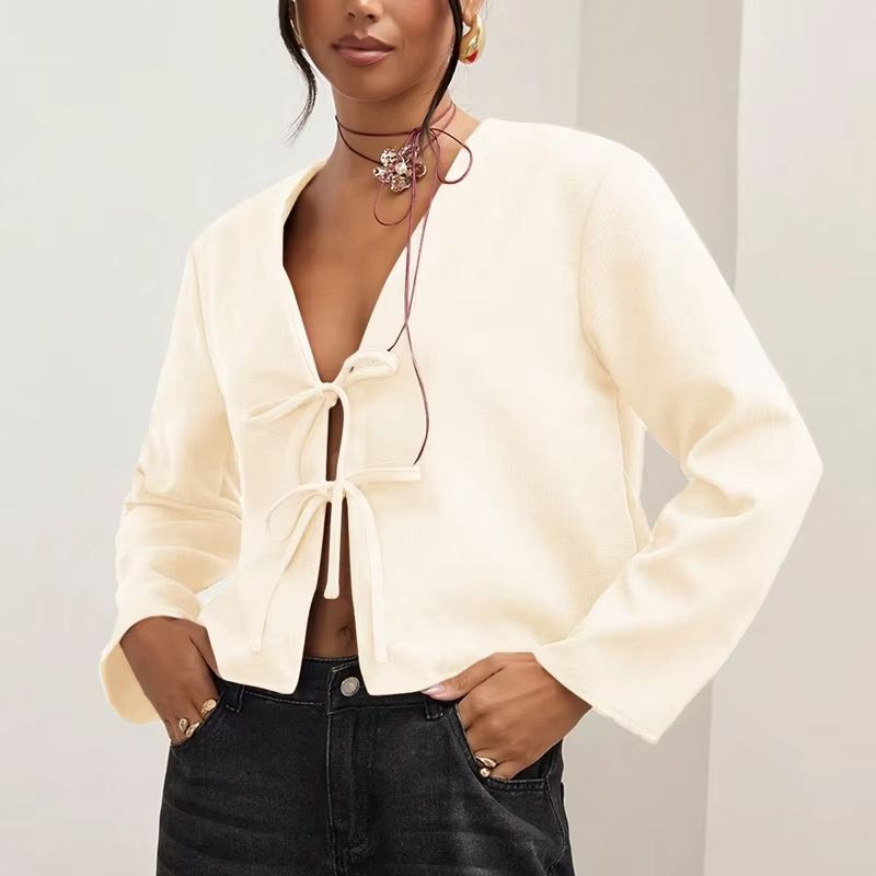 Blusa informal con lazo en la  - Tie Front Shirt reseña y precio