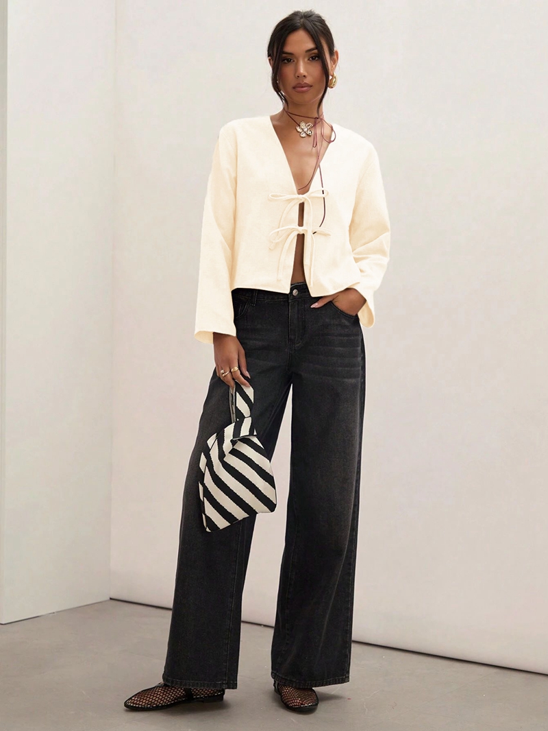 Blusa informal con lazo en la  - Tie Front Shirt reseña y precio