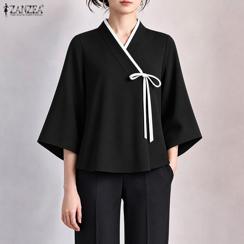 ZANZEA Blusa cruzada con cuell - Tie Front Shirt reseña y precio