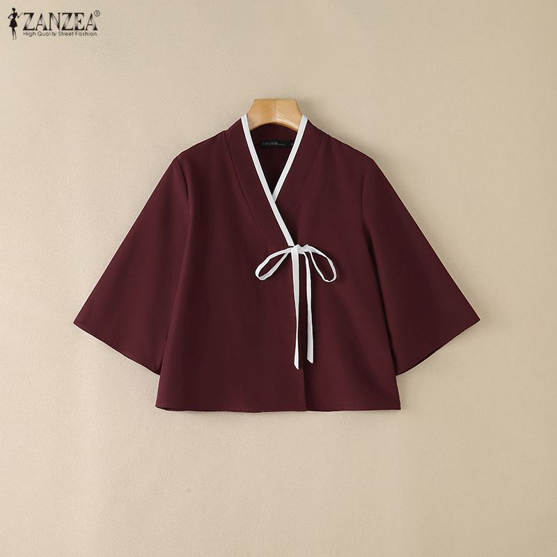 ZANZEA Blusa cruzada con cuell - Tie Front Shirt reseña y precio