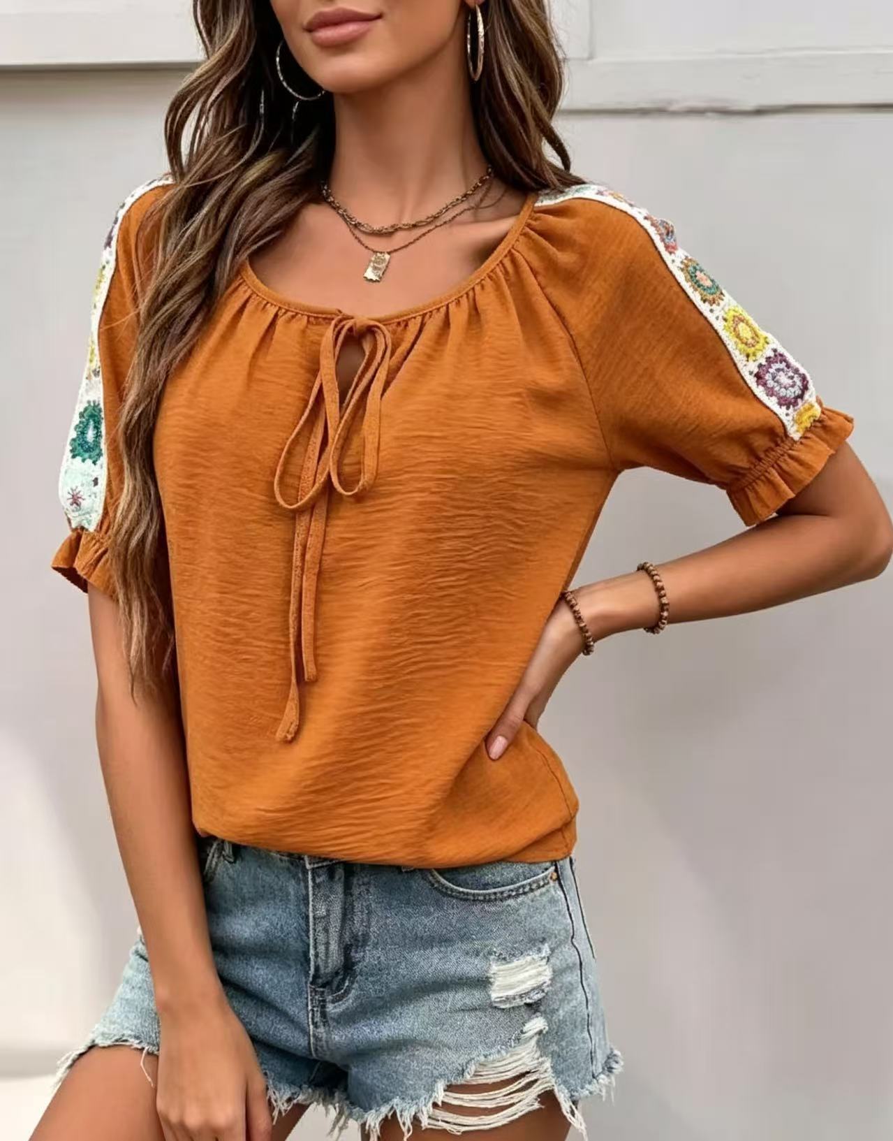 Blusa Boho para Mujer con Cuel - Tie Front Shirt reseña y precio