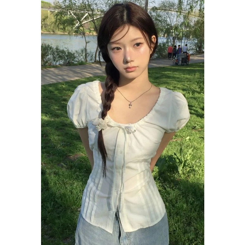Blusa Negra de Manga Abullonad - Tie Front Shirt reseña y precio
